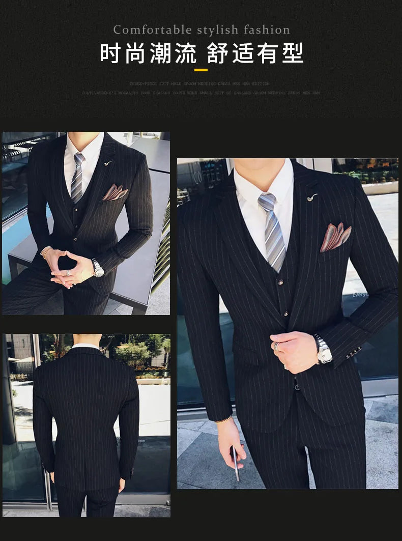 Men's 3-Piece Formal Suit Slim Fit Blazer Vest Pants for Wedding Business Smart Casual