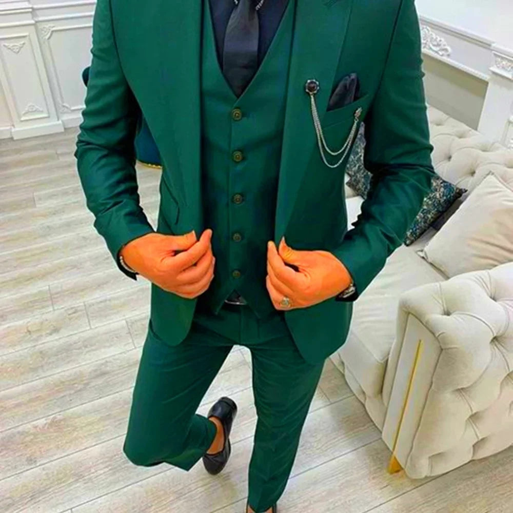 3 Piece Men's Wedding Suit Slim Fit Peak Lapel Blazer Groom Tuxedos Formal Male Suit For Party Prom(Jacket+Vest+Pants)Men Outfit