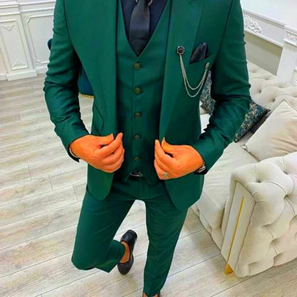 3 Piece Men's Wedding Suit Slim Fit Peak Lapel Blazer Groom Tuxedos Formal Male Suit For Party Prom(Jacket+Vest+Pants)Men Outfit