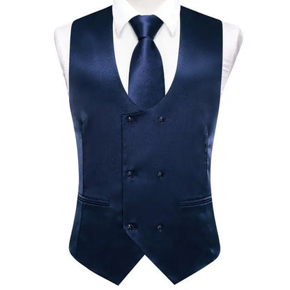 Men's Suit Vest 5-Piece Set Double Breasted Satin Waistcoat for Weddings & Formal Occasions – Red, Champagne, Green