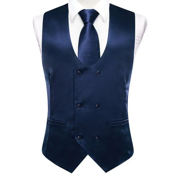 Men's Suit Vest 5-Piece Set Double Breasted Satin Waistcoat for Weddings & Formal Occasions – Red, Champagne, Green