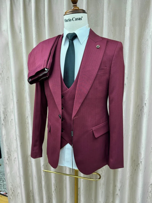 Classic Striped Suit Set 3 Pieces Jacket Vest Pants For Men Elegant Long Sleeved Men's Tuxedo For Business High Quality Suits