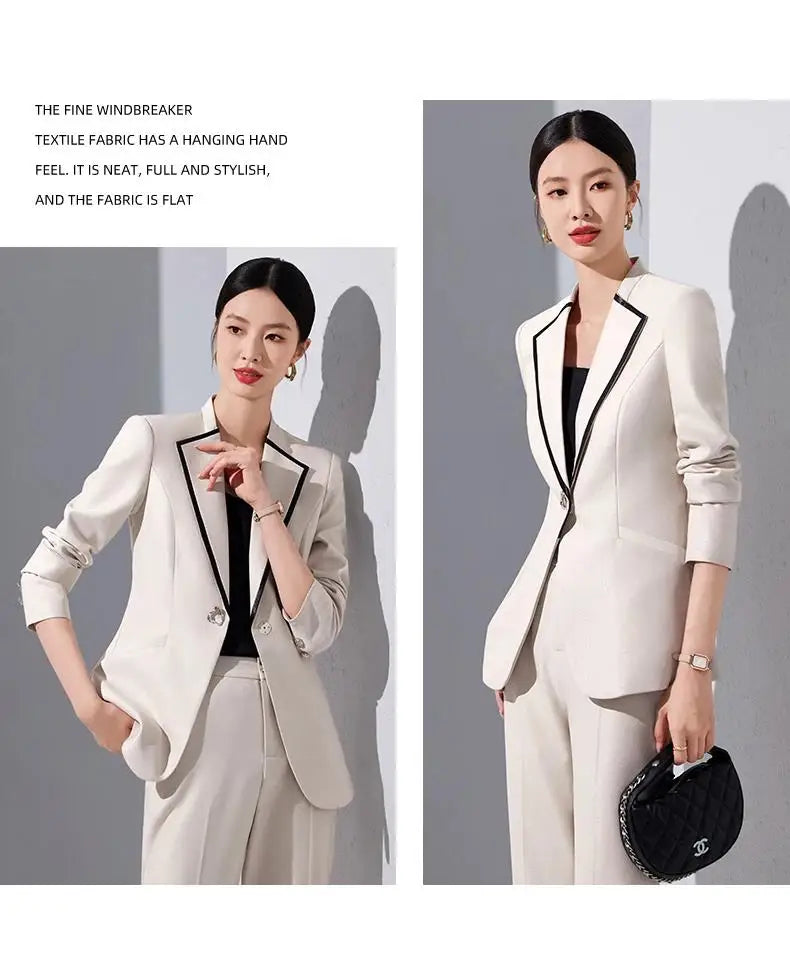 Elegant Single Button Blazer Suit Pant Sets for Women 2 Pieces Business Formal Office Outfit Autumn Plus Size Jacket Trousers