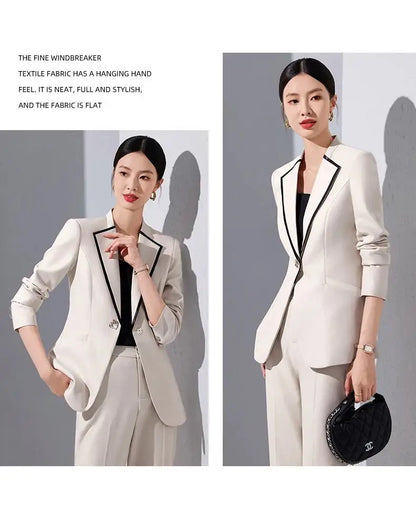 Elegant Single Button Blazer Suit Pant Sets for Women 2 Pieces Business Formal Office Outfit Autumn Plus Size Jacket Trousers