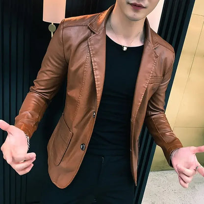 Coat Korean Style Male Leather Blazer Single Breasted Spring Clothes Men's Suit Jackets Luxury Designer High Quality Simple New