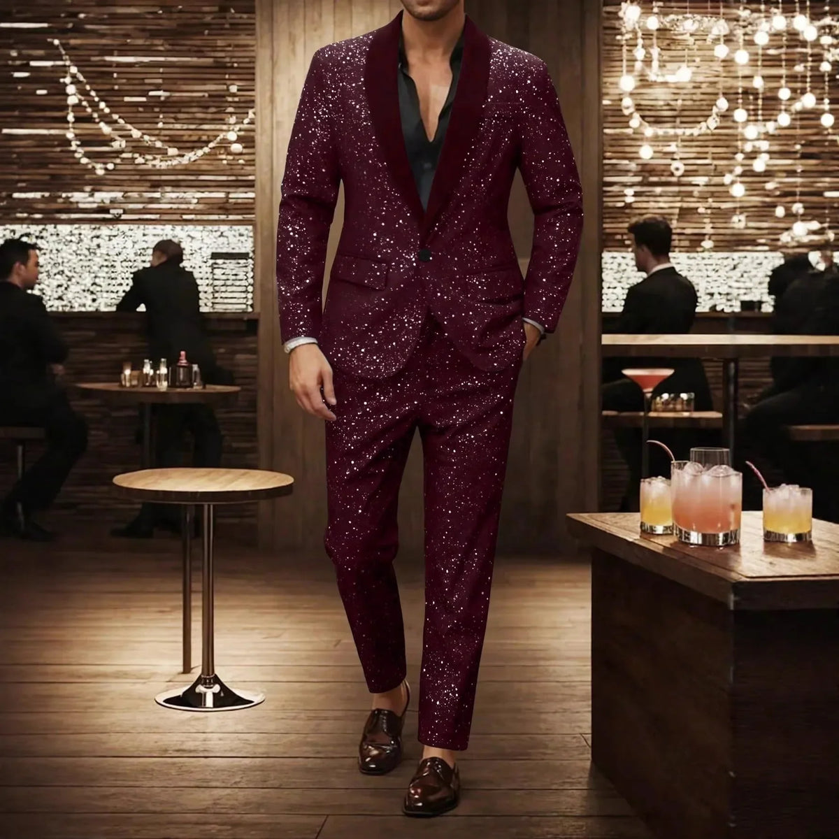 High-quality Fashionable Banquet Party Men's Clothing - European-style Shiny Banquet Stylish Men's Suit Sets
