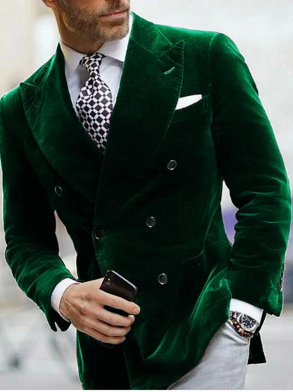New Velvet Double Breasted Men's Jacket Business Outfit ,Autumn Winter Warm Blazer For Men Banquet Party Wear Plus Size