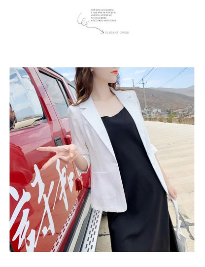 Summer New Sle Women's Linen Suit Jaet Thin Seven-Quarter Sve Drapey Fit Formal Wear Casual Commute Pure Color