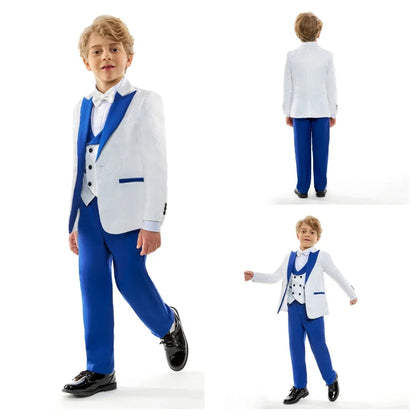 Boys Suit Set 4 Piece Kids Formal Tuxedo Paisley Blazer Vest Pants for Wedding