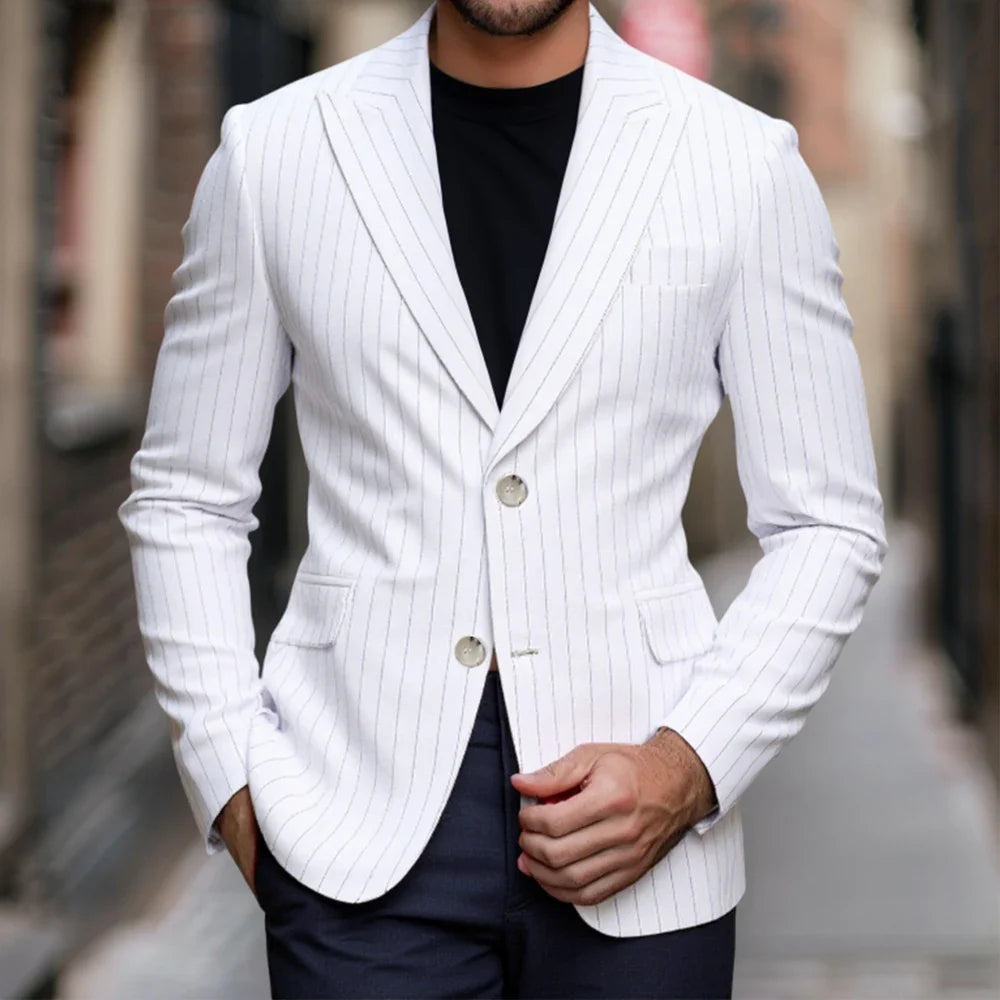 Striped Suit Jackets Men Dress Coat Vintage 2025 Ropa Elegante Hombre Mens Casual Business Slim Fit Formal Blazers Masculino