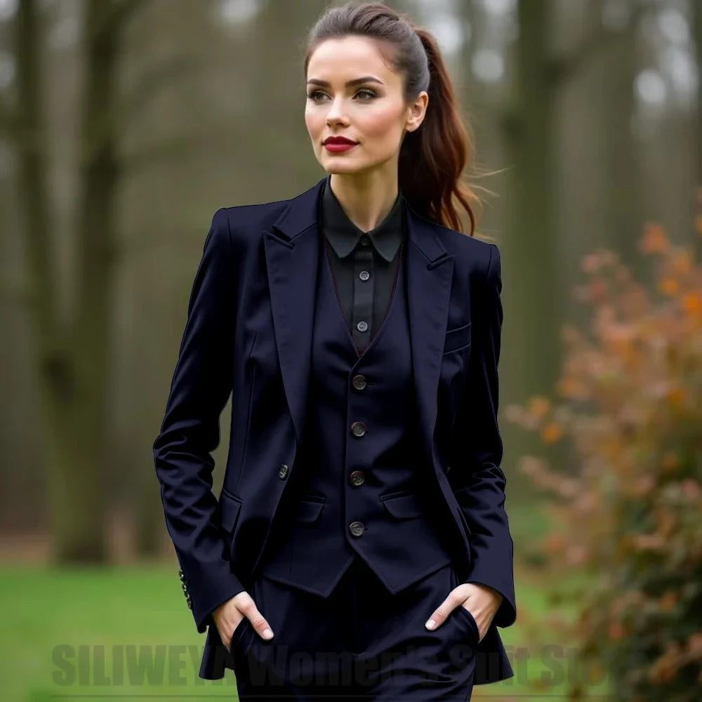 Women 3 Piece Suit Set Blazer Vest Pants Slim Fit Office Business Party Formal Attire Customizable Size for Ladies