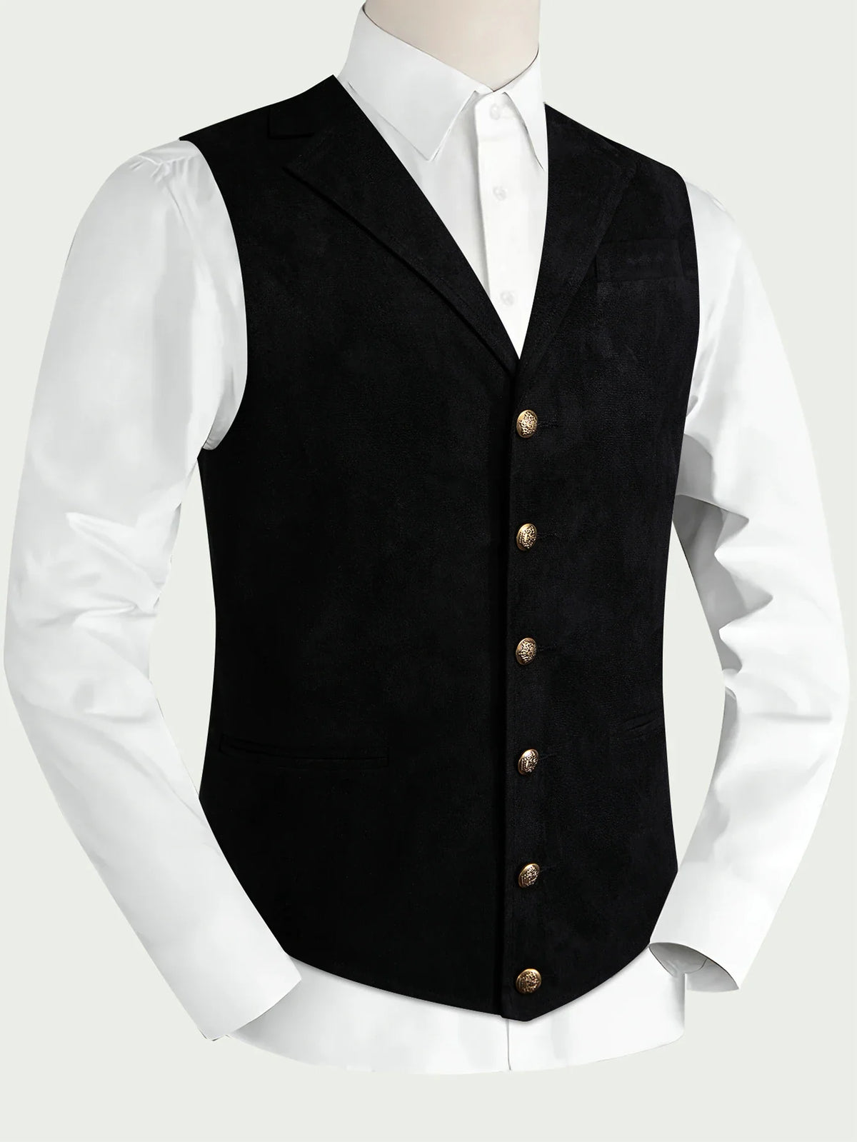 Men's Faux Suede Waistcoat – Single Breasted Slim Fit Formal Vest for Weddings & Business