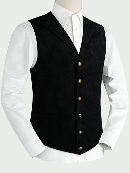 Men's Faux Suede Waistcoat – Single Breasted Slim Fit Formal Vest for Weddings & Business