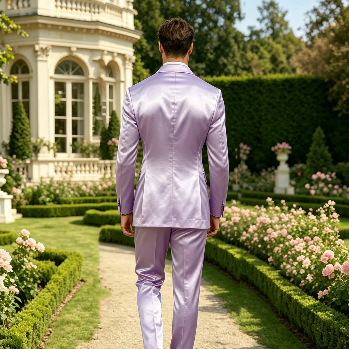 Men's Satin 2-Piece Slim Fit Suit for Wedding, Prom, and Formal Occasions