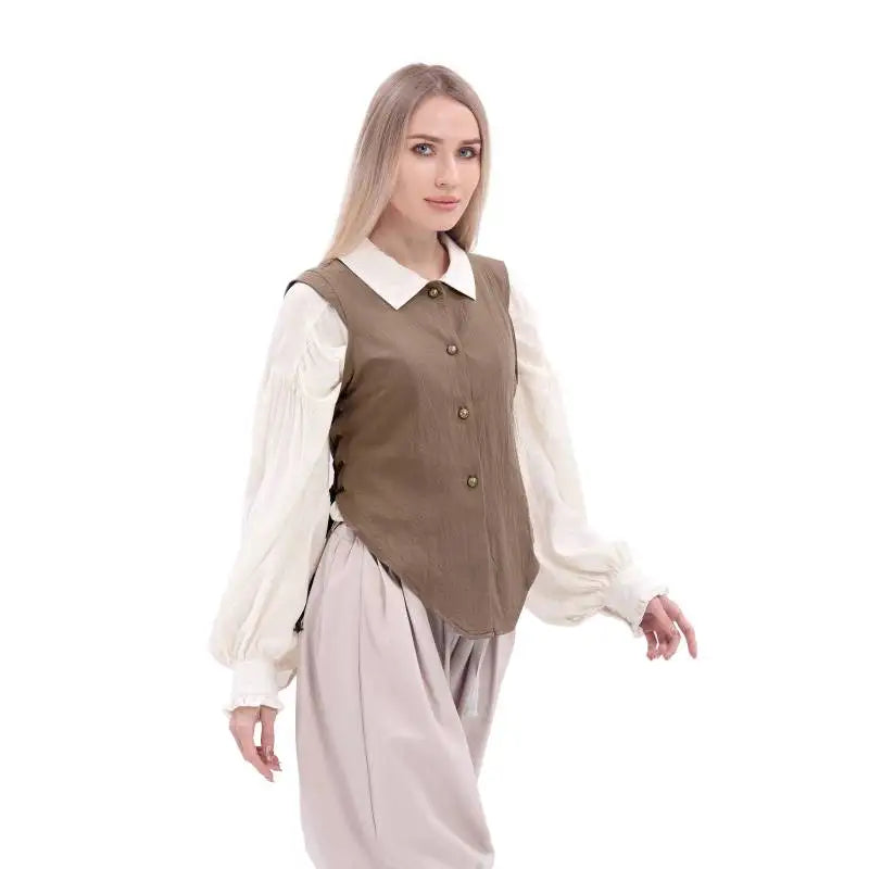 Women Pirate Vest Medieval Costumes Adult Halloween Renaissance Vest Black Bard Vest Top Bodice