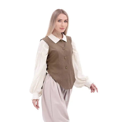 Women Pirate Vest Medieval Costumes Adult Halloween Renaissance Vest Black Bard Vest Top Bodice