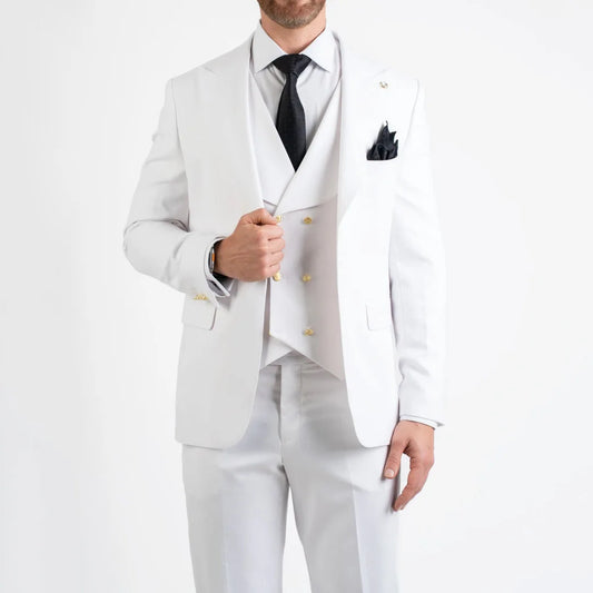 Men Suit Dark Gray 3 Pieces Gold Button With Lapel For Wedding Birthday Banquet Party Business Work Office Jacket Vest Pants