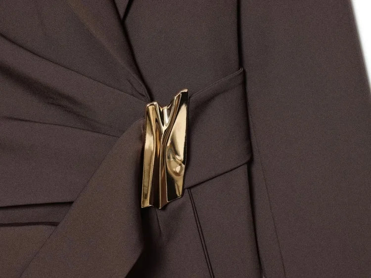 Women Asymmetric Buckle Blazer Elegant Wrap Suit Jacket Slim Waist Tailored Office Lady Workwear Fashion Blazer Coat