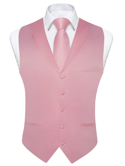 Men's Suit Vest & Tie Set – Solid Color Satin Formal Waistcoat for Weddings and Business
