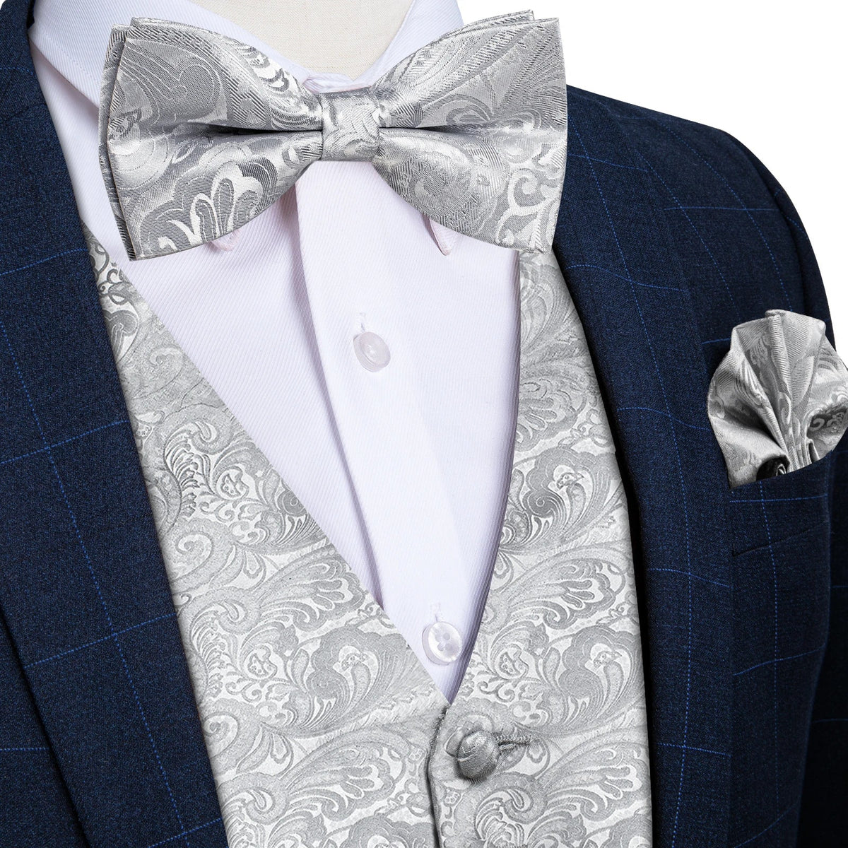 Men's Suit Vest Bow Tie Set – Formal Waistcoat with Necktie and Pocket Square for Weddings