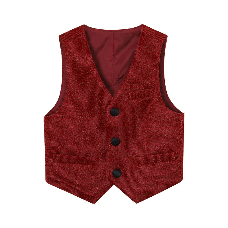 Spring Autumn Kids Blazer Vest Pants Bowtie 4Pieces Outfit Boy Birthday Party Wedding Host Piano Performance Costume