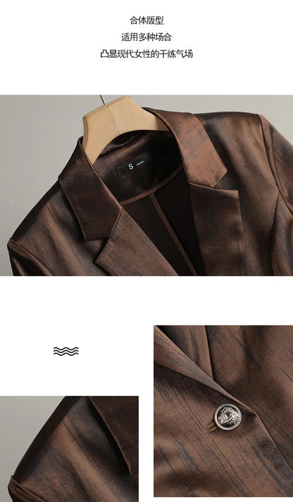 Women's Two Piece Set Blazer Pants Suit Elegant Office Formal Business Outfit Plus Size Three-Quarter Sleeve Jacket Trousers