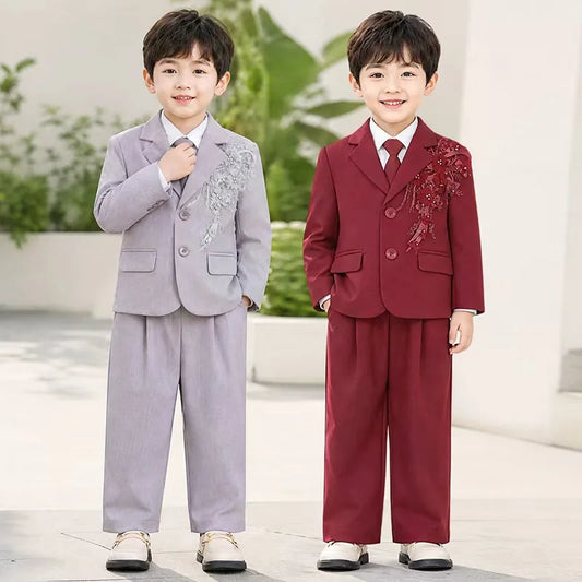 Children's Suit Autumn Winter Gentleman's Boy Hosting Piano Performance Clothing Flower Girl First Birthday Dress