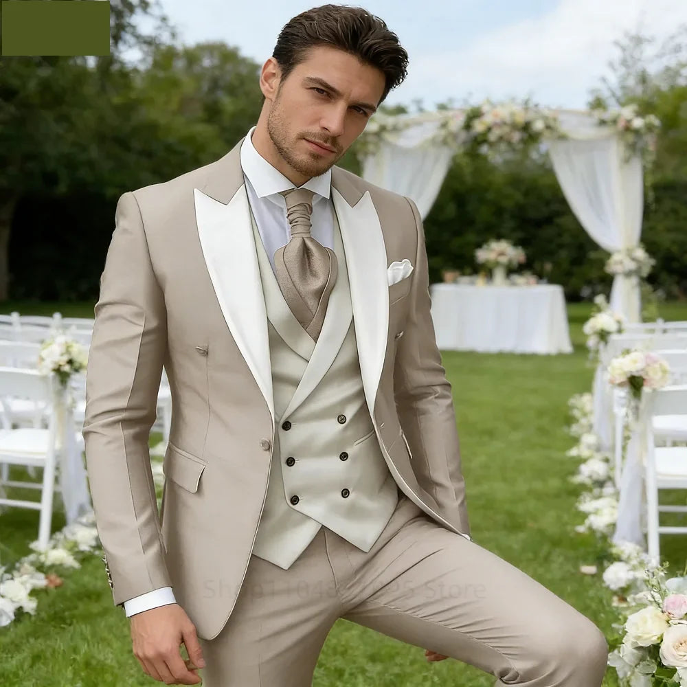 Costumes roses pour hommes Élégant smoking de marié à revers pointu Veste 3 pièces Gilet et pantalon Ensemble de costume formel pour hommes pour affaires et bal de promo