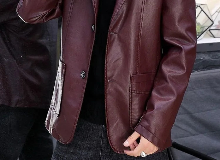 Men's Faux Leather Blazer Jacket Autumn Winter Warm Fleece Lined Casual Versatile Outerwear