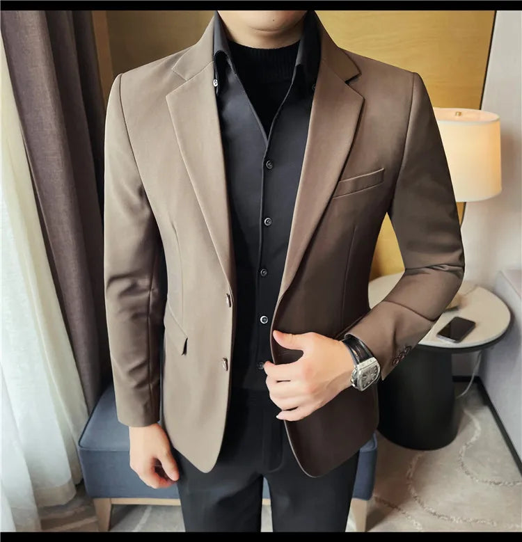 Removable Shirt Fake Two Suit Coats Men Spring Autumn Korean Slim Fit Business Casual Suit Coat Formal Social Party Prom Tuxedos