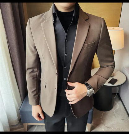 Removable Shirt Fake Two Suit Coats Men Spring Autumn Korean Slim Fit Business Casual Suit Coat Formal Social Party Prom Tuxedos