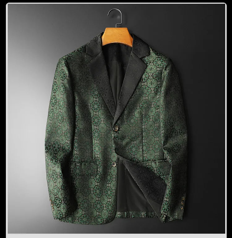 Luxury Vintage Jacquard Suit Jacket Men High Quality Casual Business Social Formal Jackets Banquet Party Host Wedding Blazers