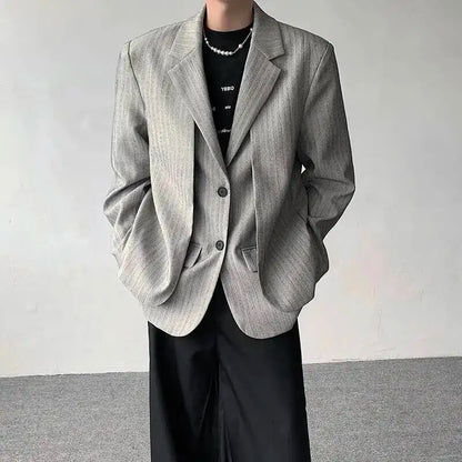 Layer Original Fake Design Two Piece Blazer Double Coat Men's 2025 Spring Elegant Temperament Stripe Casual Jacket JY7367