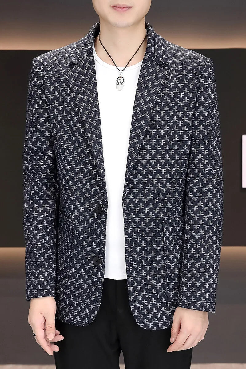 2025 Spring Autumn Letter Printed Suit Jackets Men Korean Fashion Slim Fit Blazer Masculino Casual Business Social Dress Coats