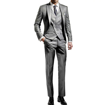Men's Suit Prom Casual Regular Wedding Luxury Silver Single Terno Breasted Peaked Lapel Elegant Blazer Slim Fit Full Set