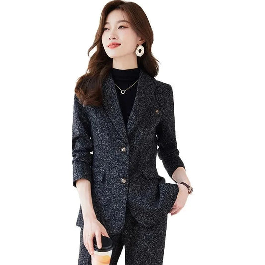 Office Ladies Pants Suits for Women 2025 New Long Sleeve Single Breasted Slim Formal Blazer Suits Pants 2 P