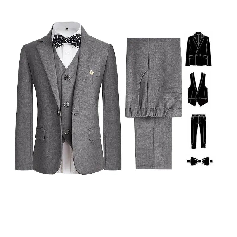4Pieces/Set Jacket Vest Pants Bowtie Child White Piano Violin Dress Gentleman Kids Slim Prom Suit Boys Dance Performance Costume