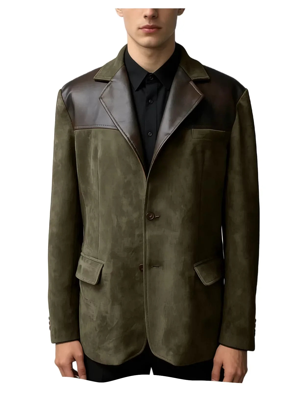 Men's Suede Blazer Single Breasted Slim Fit Classic Suit