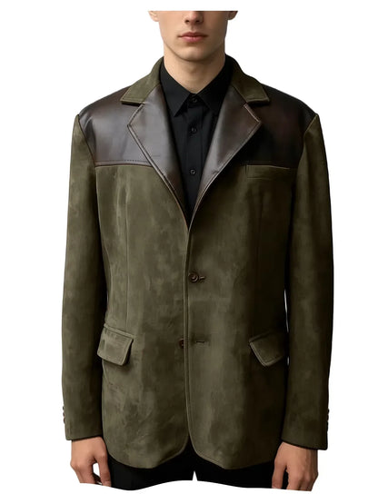 Men's Suede Blazer Single Breasted Slim Fit Classic Suit