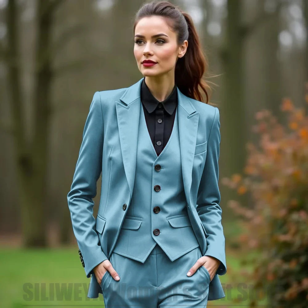 Women 3 Piece Suit Set Blazer Vest Pants Slim Fit Office Business Party Formal Attire Customizable Size for Ladies