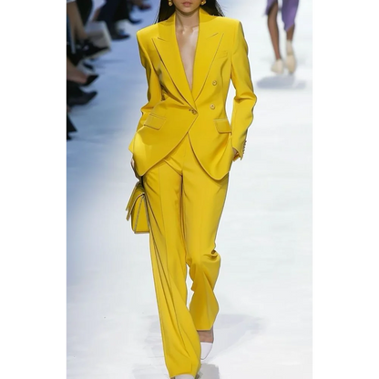 Fashion Show Women's Suit Straight Casual Single Button Peaked Lapel Blazer Pants Set Elegant Lady Formal Two Pieces Outfit