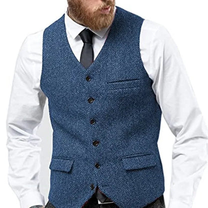 Men's Herringbone Waistcoat Single Breasted Slim Fit Suit Vest for Wedding & Formal Occasions