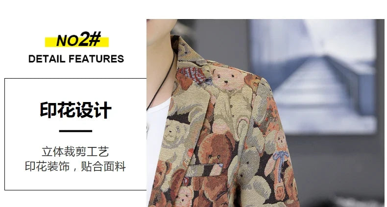 Blazer Fashion Print Trend All-in-one Wedding Outdoor Casual Gentleman Party Comfort Korean Business Men Slim Blazer