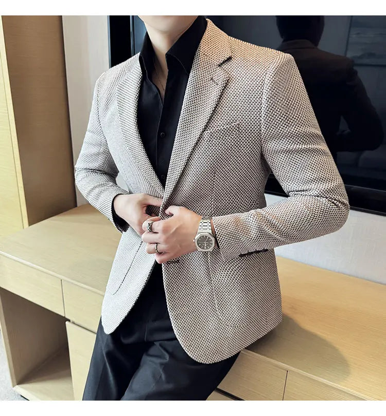 New Lmitation Linen Woven Slim Fit Suit Jacket Men Fashion Casual Business Blazers Wedding Social Party Dress Coats 4XL-M