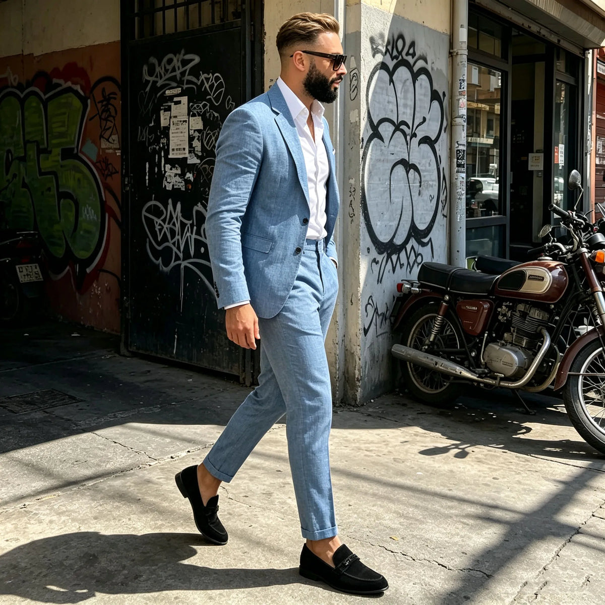 Summer Men's Linen Blend Suit 2 Pieces Slim Fit Casual Lightweight Jacket Pant Set for Party Business Wedding Prom Daily Wear