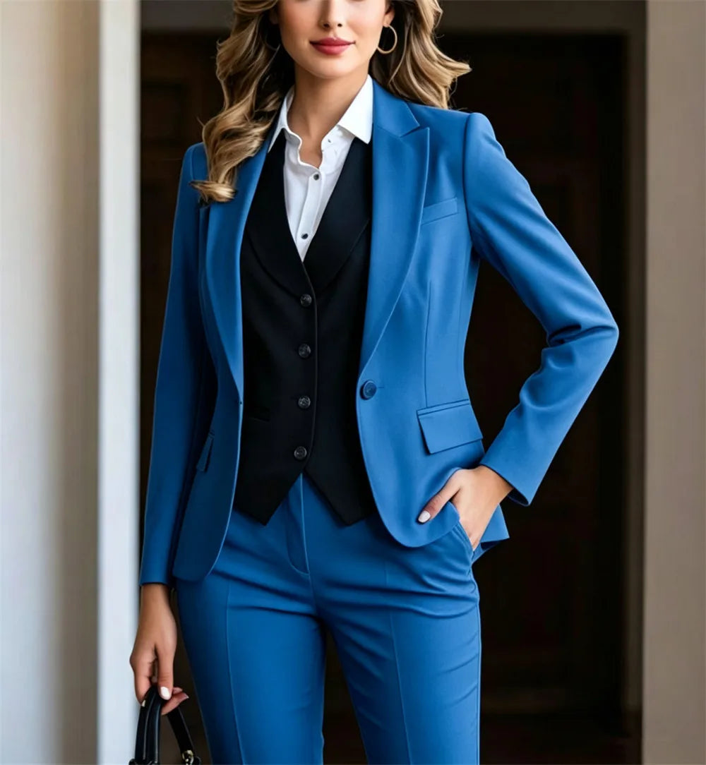Beige Women's Suits 3 Piece Suit Official Outfits Formal Event Wear Women's Business Set Formal Outfit (Jacket+Vest+Pants)