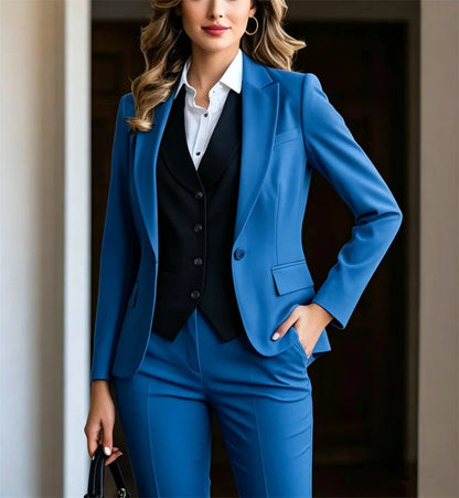 Beige Women's Suits 3 Piece Suit Official Outfits Formal Event Wear Women's Business Set Formal Outfit (Jacket+Vest+Pants)