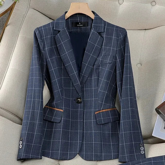 Apricot Plaid Pant Suits for Women Blazer British Style Capable Fashionable High-end Professional Clothing OL Clothes Suit Pants