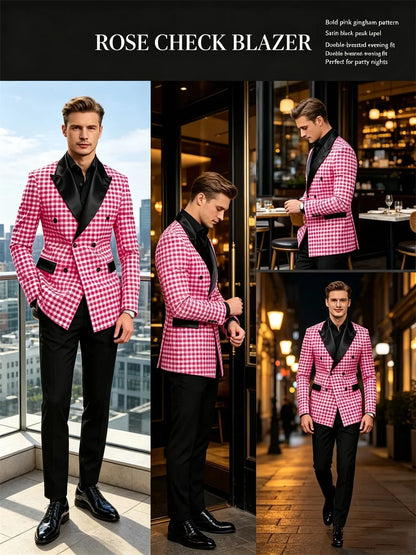 Men's Checkered Double Breasted Blazer Tailored Slim Fit Formal Jacket For Wedding Groom Cocktail Event Prom Dinner Party Coat