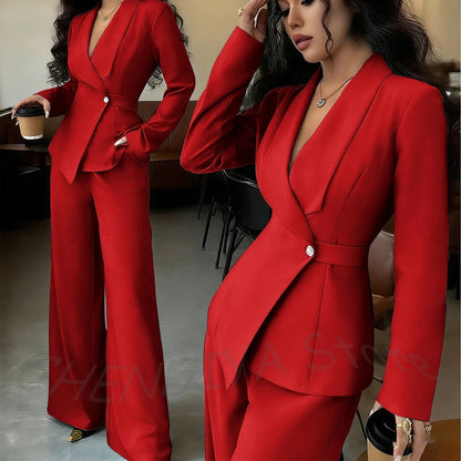 Elegant Office Lady Professional Suit Two Pieces Classic Shawl Lapel Single Button Outfit High Quality Women's Tailored Set